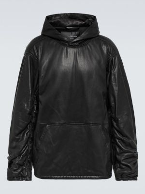 Oversize leder hoodie Balenciaga schwarz