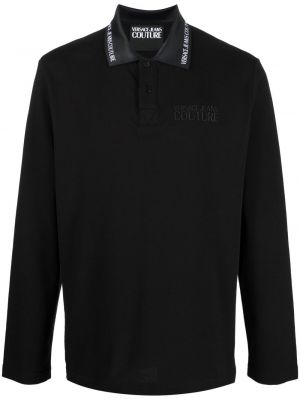 Polo majica z vezenjem Versace Jeans Couture črna