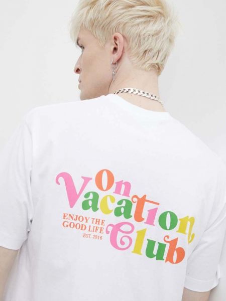 Koszulka bawełniana z nadrukiem On Vacation biała
