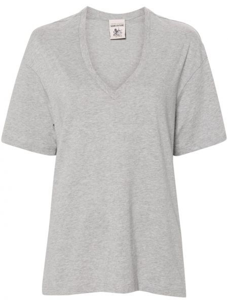 Bavlnené tričko s výstrihom do v Semicouture sivá