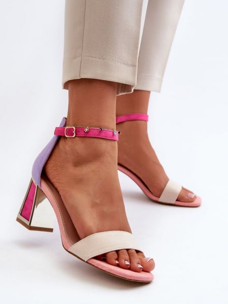 Sandale od brušene kože s visokom petom Kesi ružičasta