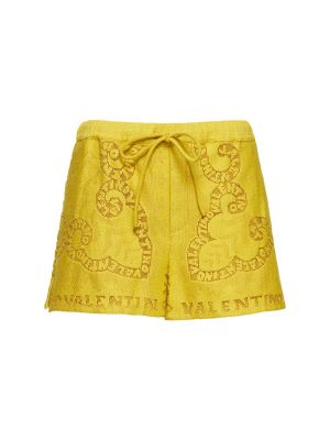 Pantaloni scurți din bumbac din dantelă Valentino galben