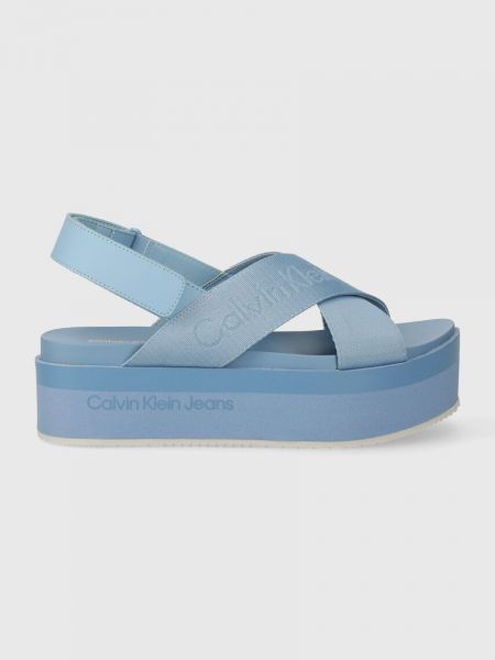 Sandały na platformie Calvin Klein Jeans niebieskie