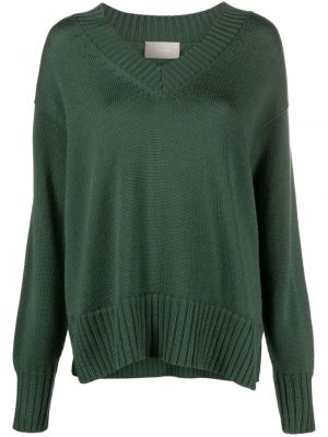Sweter wełniany z wełny merino z dekoltem w serek Drumohr zielony
