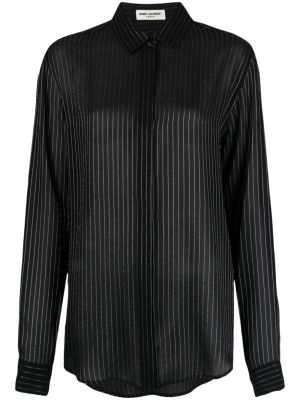 Pruhovaná hedvábná košile Saint Laurent černá
