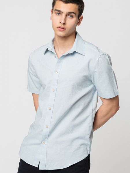Льняная рубашка с коротким рукавом Esprit синяя