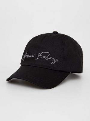 Памучна шапка с апликация Armani Exchange черно