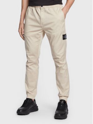 Spodnie skinny Calvin Klein Jeans - beżowy