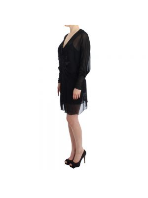 Jedwabna sukienka mini z długim rękawem Roberto Cavalli czarna