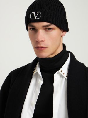 Pletený vlněný čepice Valentino Garavani černý