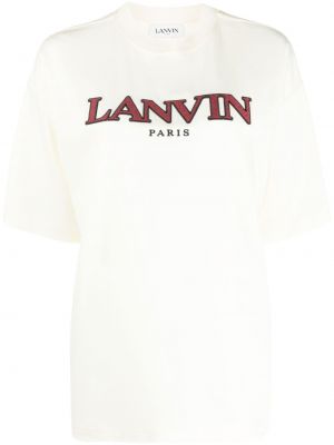 Haftowana koszulka bawełniana z dżerseju Lanvin biała