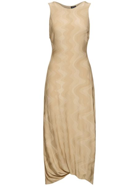 Žakárové viskózové dlouhé šaty bez rukávů Giorgio Armani béžové