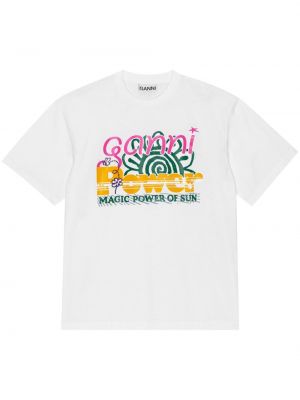 Pamučna majica s printom Ganni bijela