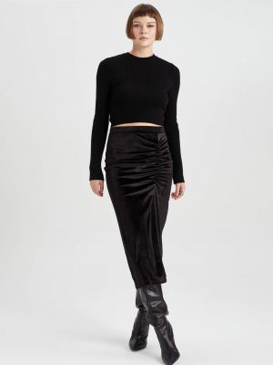 Pletené midi sukně Defacto černé