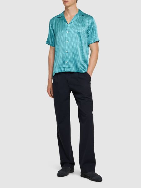 Μεταξωτό πουκάμισο με σχέδιο με μοτίβο αστέρια Frescobol Carioca μπλε