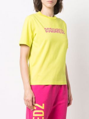 Bavlněné tričko s potiskem Dsquared2 žluté