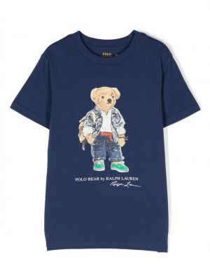 Puuvilla t-paita tytöille Ralph Lauren Kids sininen