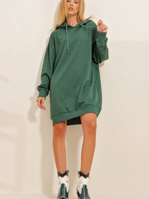 Obleka s kapuco Trend Alaçatı Stili zelena