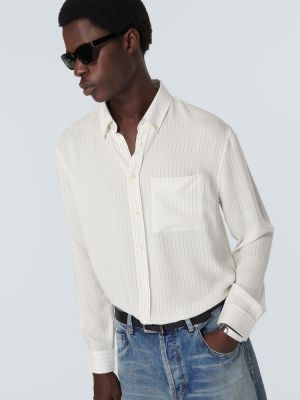 Pruhovaná bavlněná hedvábná košile Saint Laurent béžová