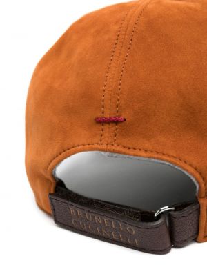 Haftowana czapka z daszkiem zamszowa Brunello Cucinelli pomarańczowa
