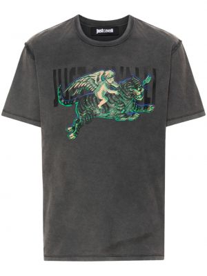 Šedé tričko s potiskem s tygřím vzorem Just Cavalli