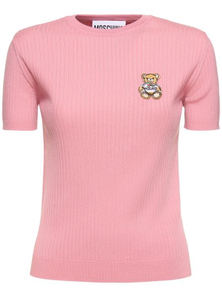 Topp i ull med kort ärm Moschino rosa