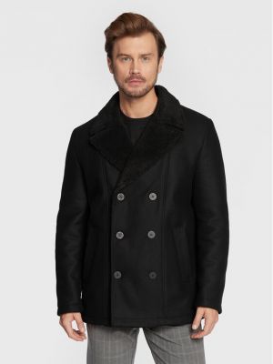 Вълнено зимно палто slim Hugo черно