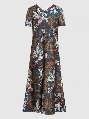 Шелковое платье миди в цветочек с принтом Max Mara синее