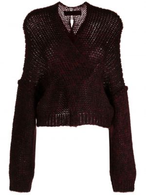 Sweter z dekoltem w serek Isabel Benenato czerwony