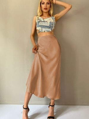 Saténová dlhá sukňa Madmext béžová
