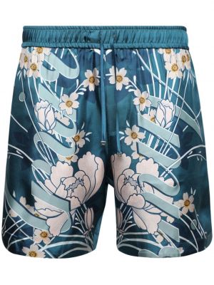 Svilene bermuda kratke hlače s cvetličnim vzorcem s potiskom Amiri modra