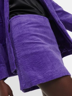 Fustă mini de catifea cord din bumbac Ganni violet