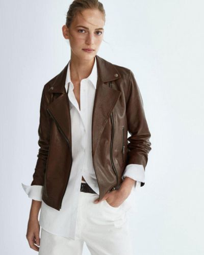 Кожаная куртка Massimo Dutti, коричневая