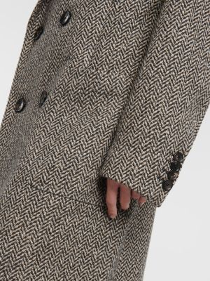 Kašmyro lininis paltas su eglutės raštu Loro Piana pilka