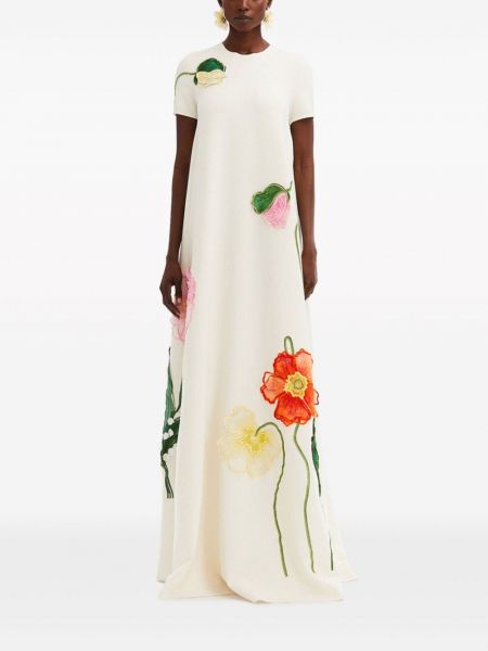 Sukienka długa w kwiatki Oscar De La Renta biała