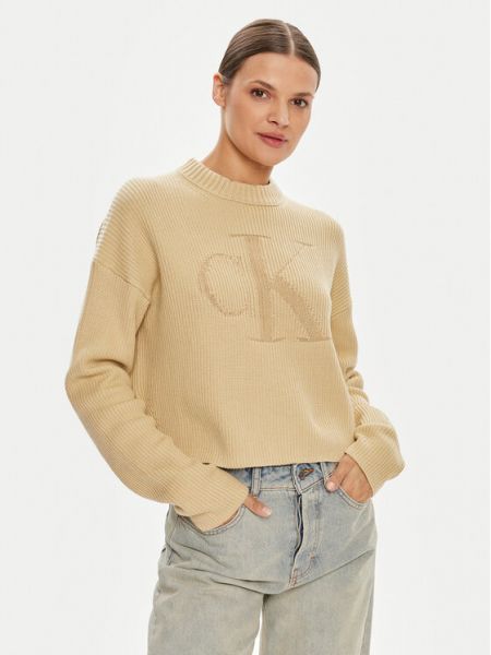 Pulover cu croială lejeră Calvin Klein Jeans bej
