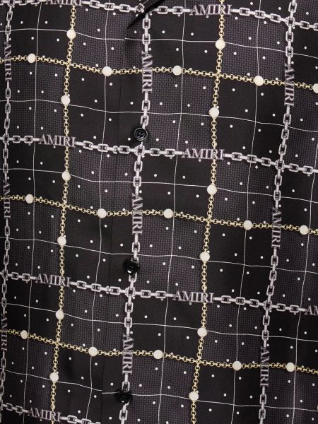 Карирана копринена риза с принт Amiri черно