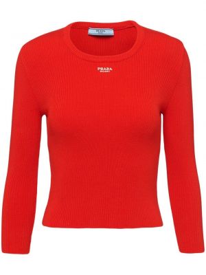 Haut brodé en tricot Prada rouge