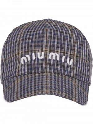 Карирана шапка с козирки с принт Miu Miu синьо