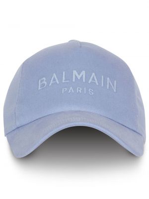 Haftowana czapka z daszkiem bawełniana Balmain niebieska