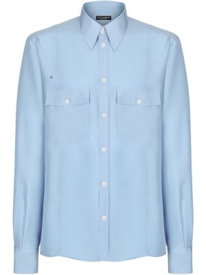 Péřová hedvábná košile s knoflíky Dolce & Gabbana modrá
