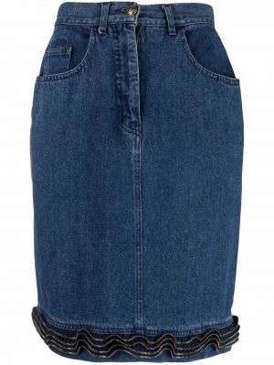Klasické džínová sukně s vysokým pasem na zip Moschino Pre-owned - modrá