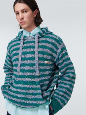 Svītrainas kokvilnas kapučdžemperis Marni zaļš