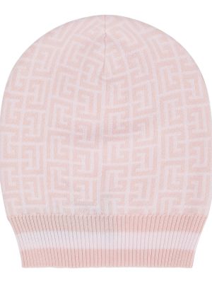 Жакардова вълнена шапка Balmain розово