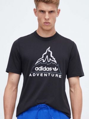 Памучна тениска с дълъг ръкав с принт Adidas Originals черно
