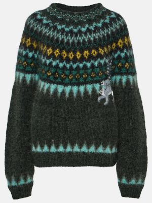 Жакардов пуловер от мохер Loewe зелено