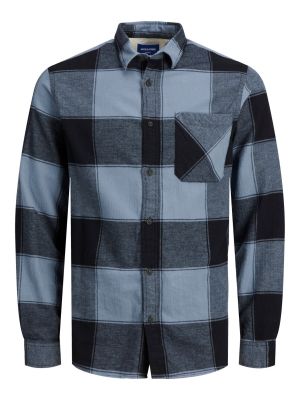 Kockovaná bavlnená košeľa s dlhými rukávmi Jack & Jones - modrá
