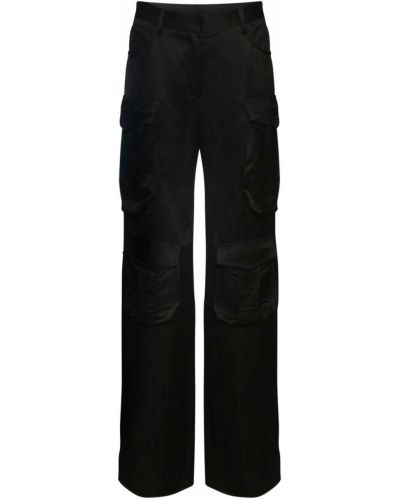 Viskózové lněné saténové cargo kalhoty Tom Ford černé