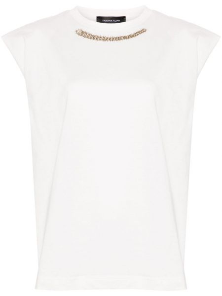 Bavlněné tričko s korálky Fabiana Filippi bílé