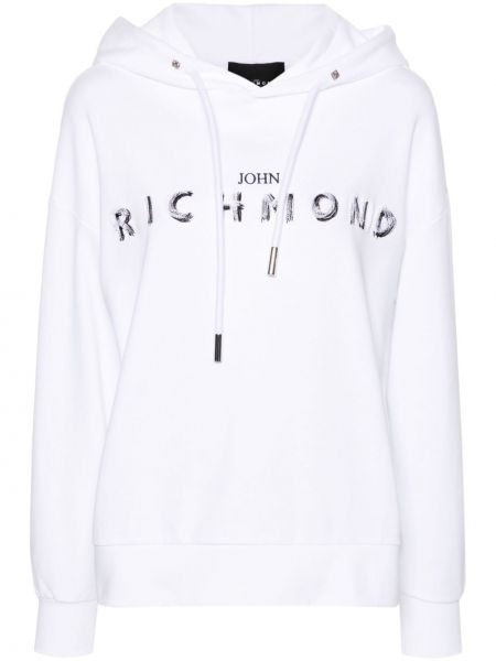 Pamučna hoodie s kapuljačom s vezom John Richmond bijela
